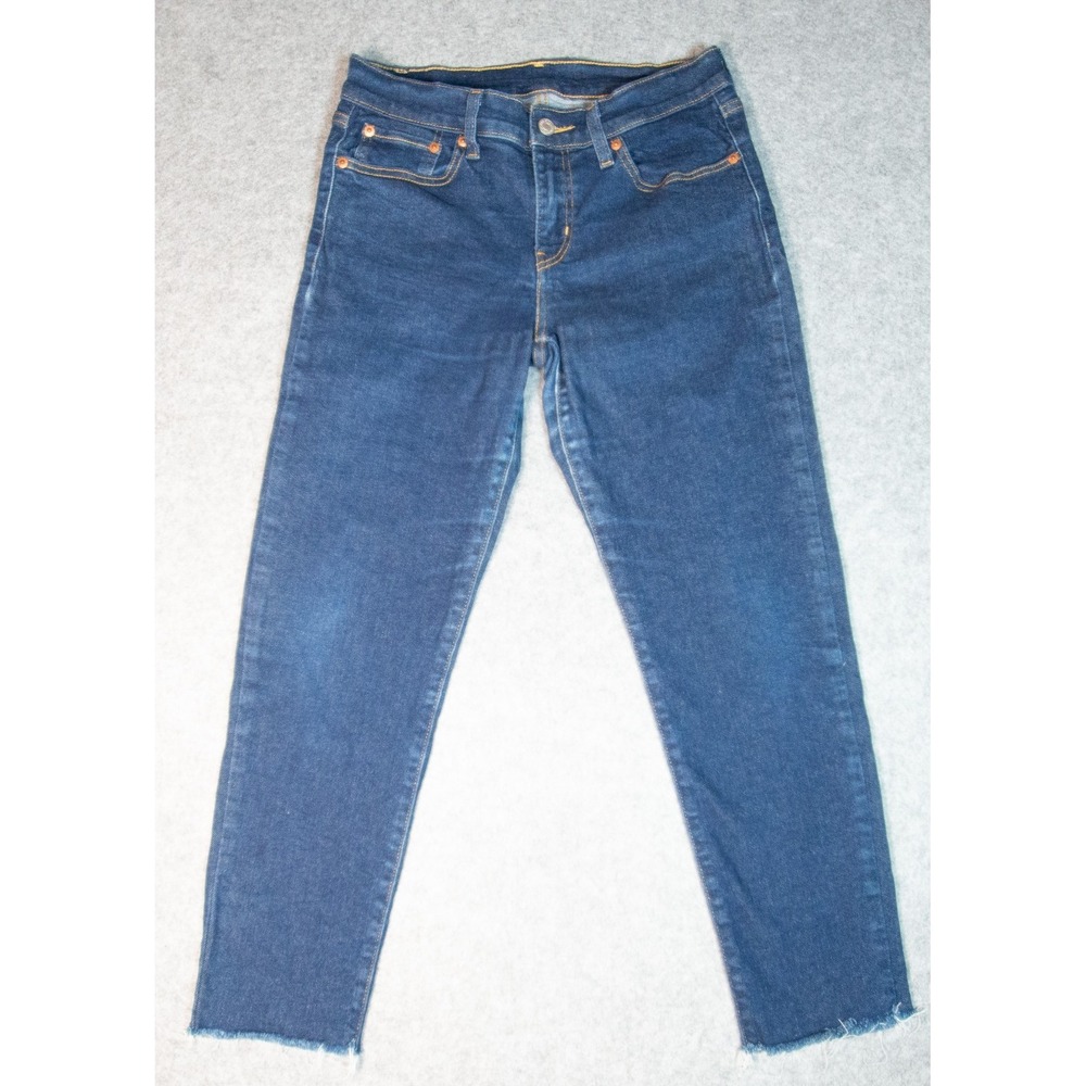 Levi's Women's Mid Rise Boyfriend Jeans Blue Denim Frayed Hem - 27x30